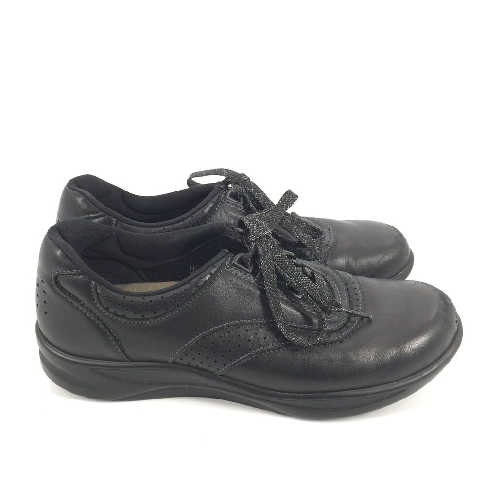 SAS Walk Easy Shoes Leather Comfort Sneakers 8 S Womens Solid Black Slim